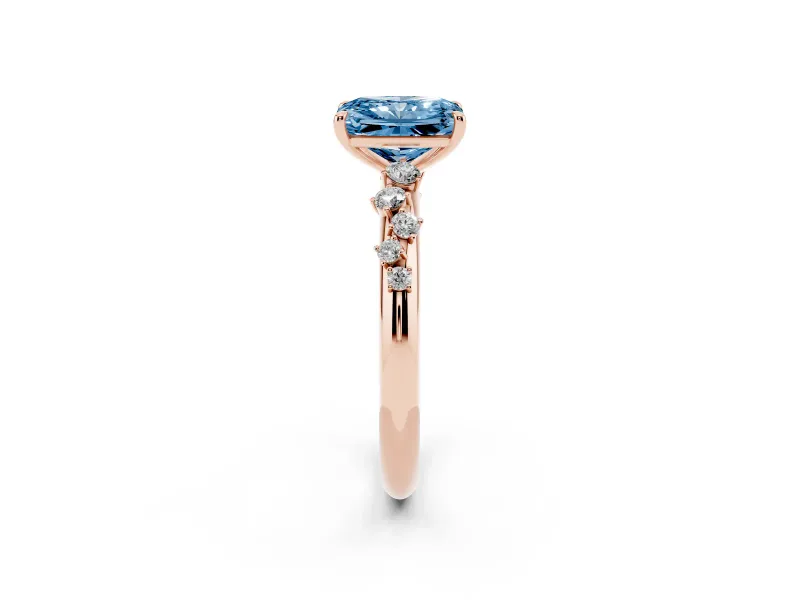 Radiant Cut Graduated Solitaire Engagement Ring Setting for a Fancy Blue Lab-Grown Diamond | Rose Gold