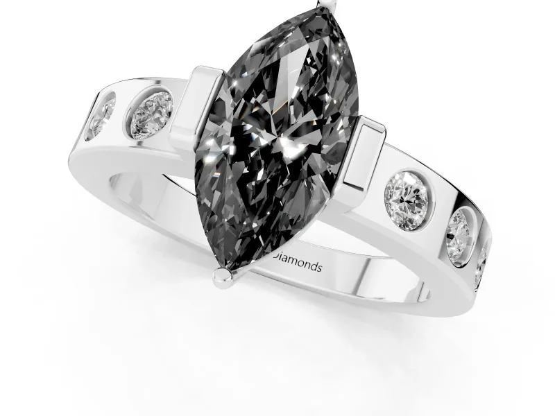 Marquise Tension Style Engagement Ring Setting for a Black Center | Flush Set Accents | Platinum