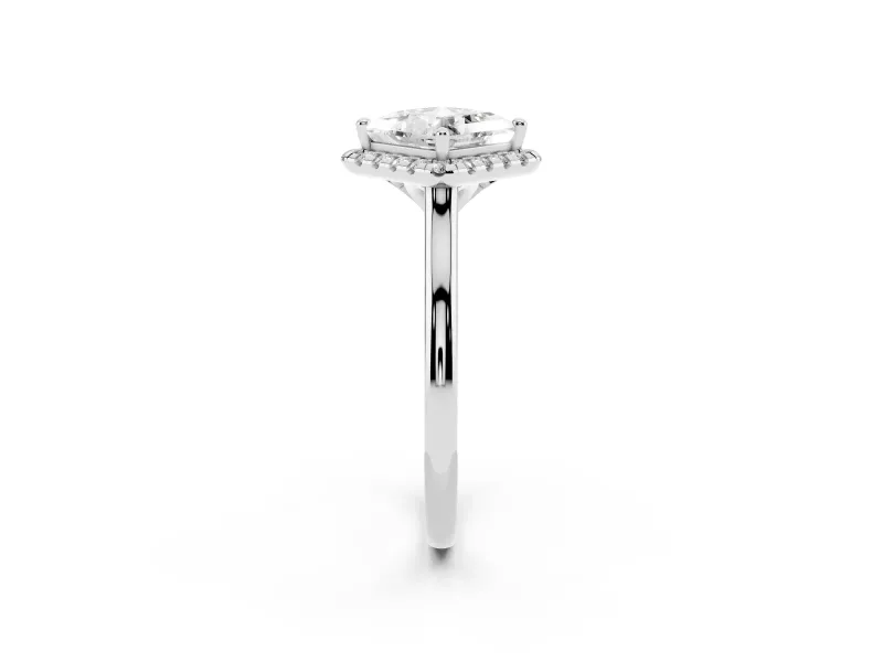 Princess Cut Halo Engagement Ring Setting | Plain Polished Band | Platinum