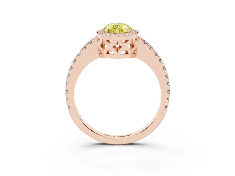 Pear-Shaped Pave Halo Engagement Ring Setting for a Fancy Yellow Lab-Grown Diamond | Rose Gold