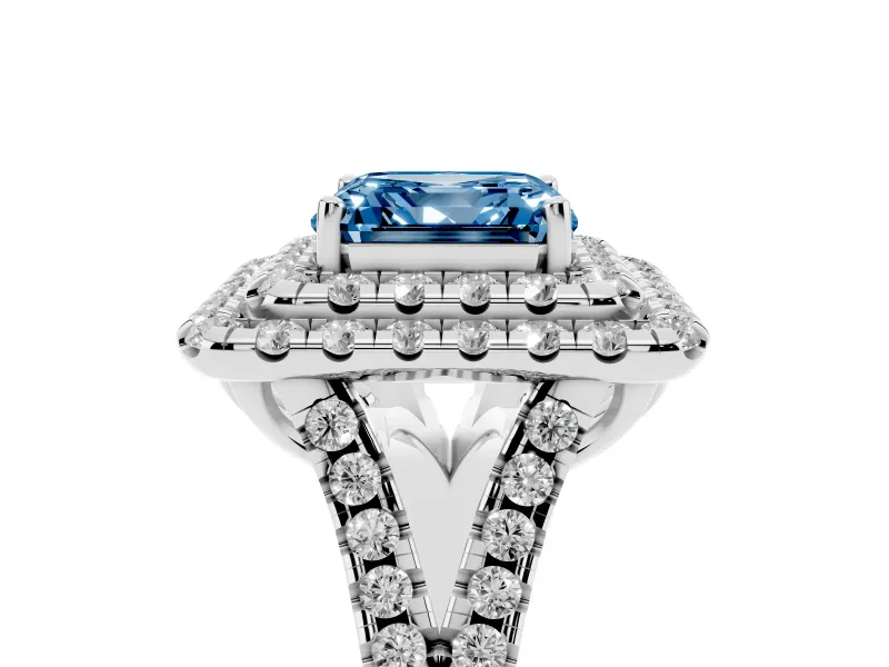 Asscher Cut Halo Split Shank Engagement Ring Setting for a Fancy Blue Lab-Grown Diamond | Sterling Silver