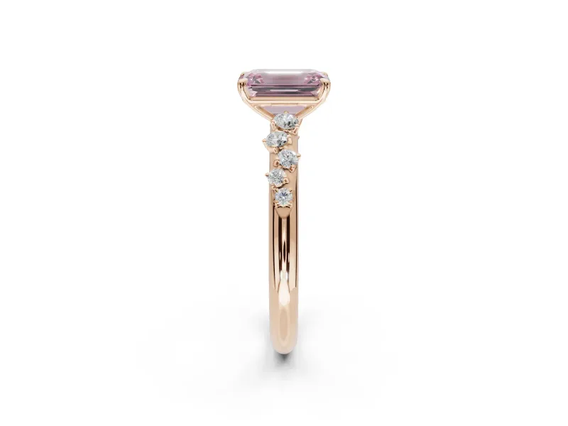 Emerald Cut Graduated Solitaire Engagement Ring Setting for a Fancy Pink Lab-Grown Diamond | Rose Gold