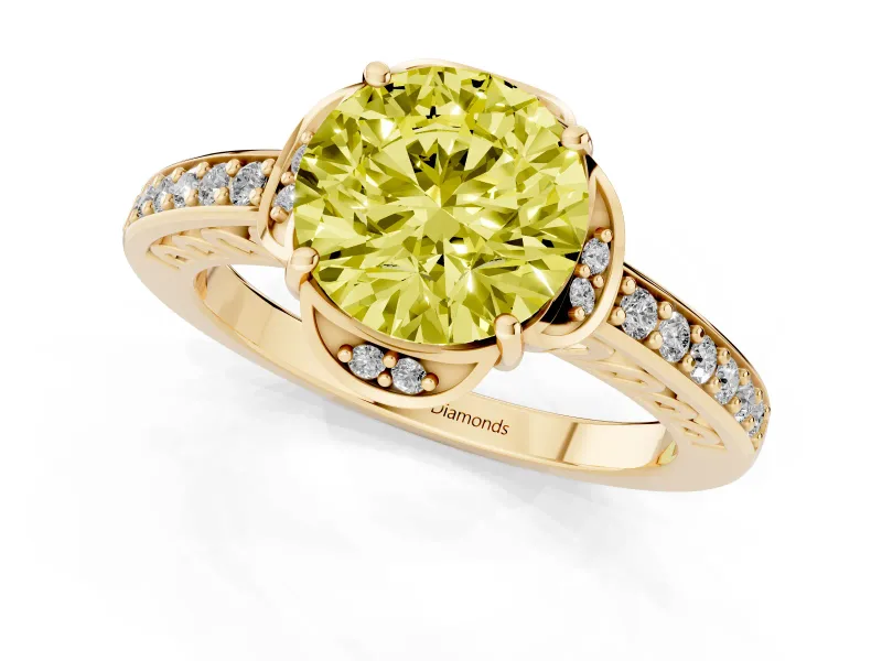 Round Floral Pavé Engagement Ring Setting for a Fancy Yellow Lab-Grown Diamond | Yellow Gold