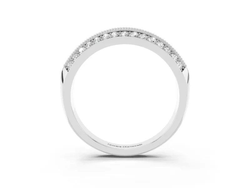 Round Diamond Double Row Pavé Band Set in Silver with Shared Prong Setting