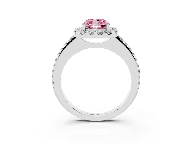 Cushion Cut Pave Halo Engagement Ring Setting for a Fancy Pink Lab-Grown Diamond | Pave Band | Sterling Silver