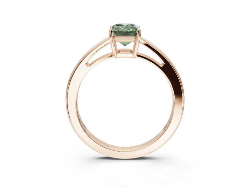 Emerald Cut Cathedral Solitaire Engagement Ring Setting for a Fancy Green Lab-Grown Diamond | Open Shoulders | Rose Gold