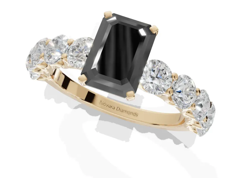 Emerald Cut Side Stone Engagement Ring Setting for a Black Center | Yellow Gold