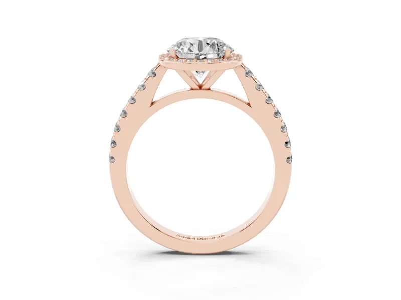Round Halo Pavé Engagement Ring Setting | Single Row Shoulders | Rose Gold