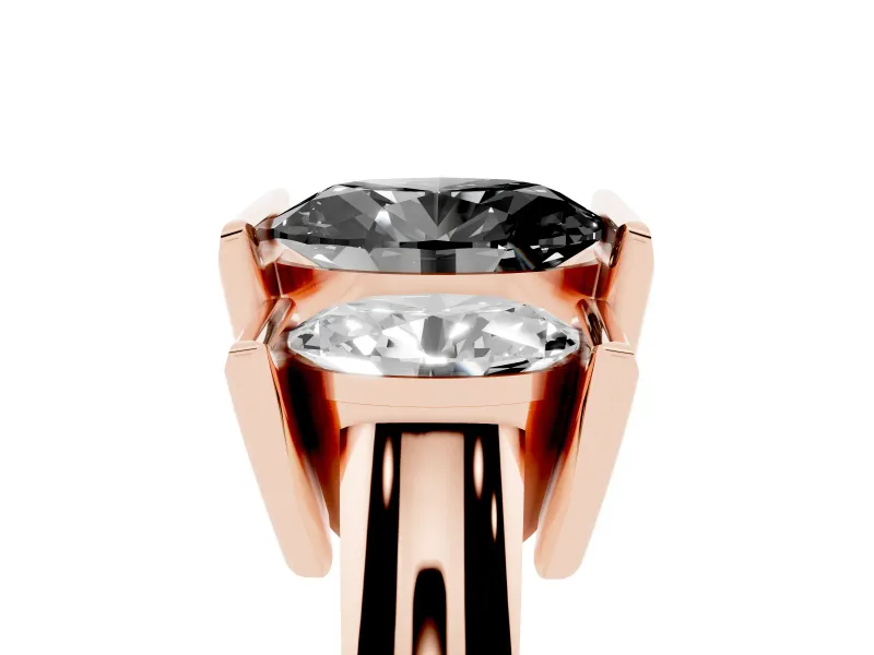 Oval Channel-Set Three Stone Engagement Ring Setting for a Black Center | Wide Flat Band | Rose Gold
