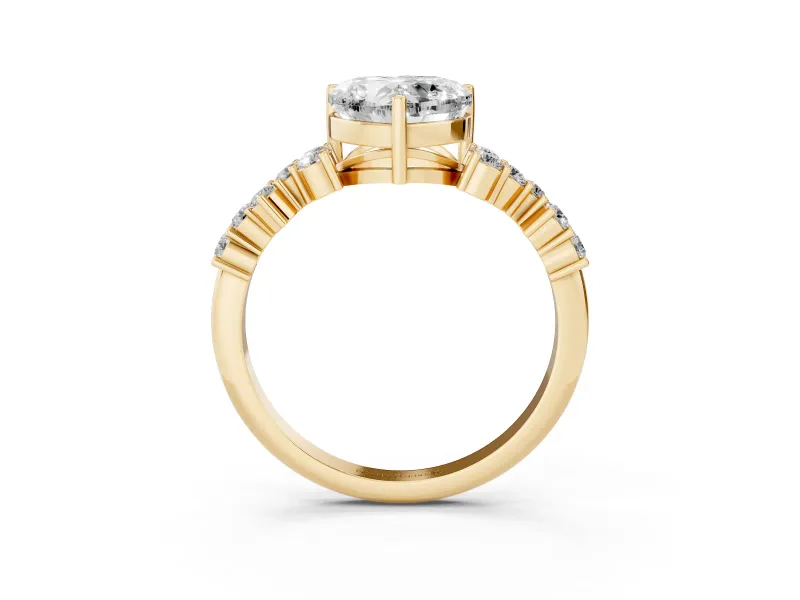 Heart-Shaped Scattered Accent Engagement Ring Setting | Slim Band | Yellow Gold
