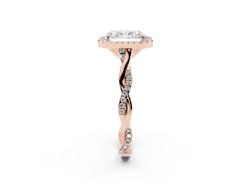 Radiant Cut Halo Engagement Ring Setting | Pavé Twist Band | Rose Gold