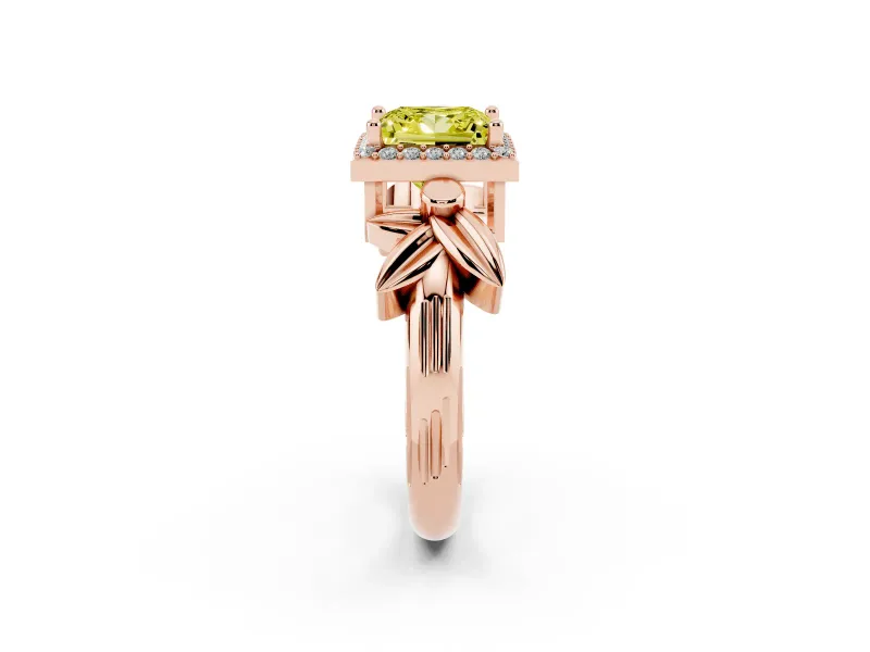 Princess Cut Floral Halo Engagement Ring Setting for a Fancy Yellow Lab-Grown Diamond | Rose Gold