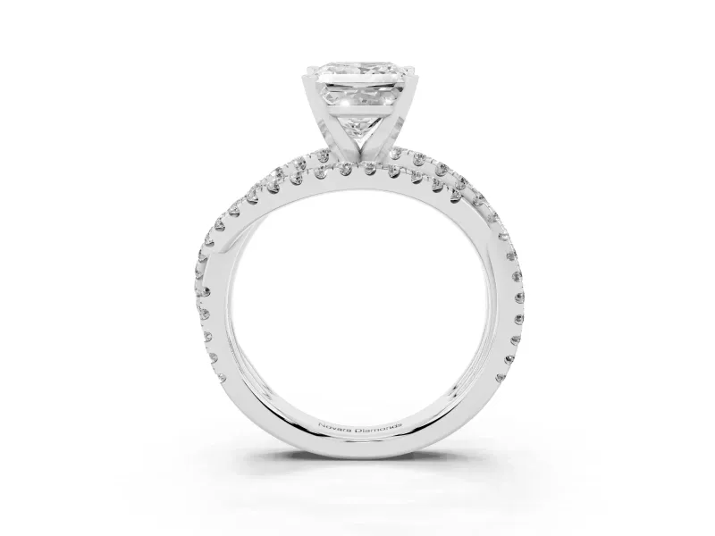 Princess Cut Diamond Solitaire Twist Band Ring Set in Silver with Pavé Setting and Prong Head