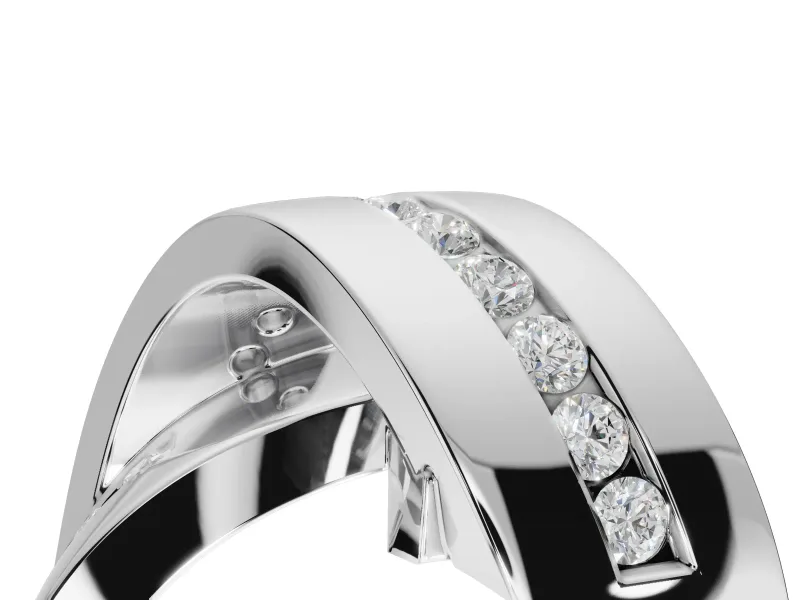 Round Lab-Grown Diamond Channel Set Crossover Wedding Band | Wide Strands | Platinum
