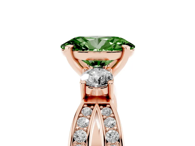 Oval Three-Stone Twist Engagement Ring Setting for a Fancy Green Lab-Grown Diamond | Rose Gold