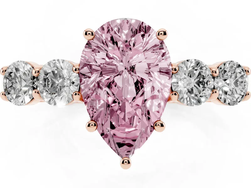 Pear-Shaped 5 Stone Engagement Ring Setting for a Fancy Pink Lab-Grown Diamond | Rose Gold