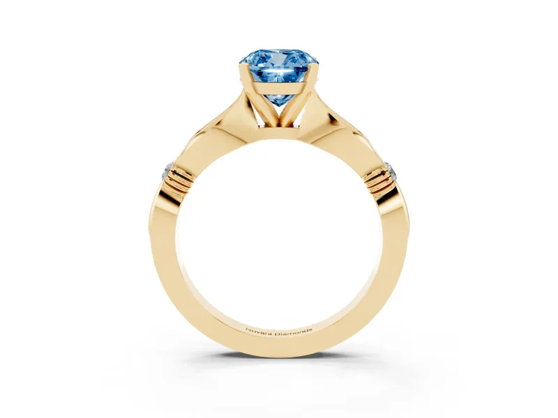 Cushion Cut Floral Engagement Ring Setting for a Fancy Blue Lab-Grown Diamond | Yellow Gold