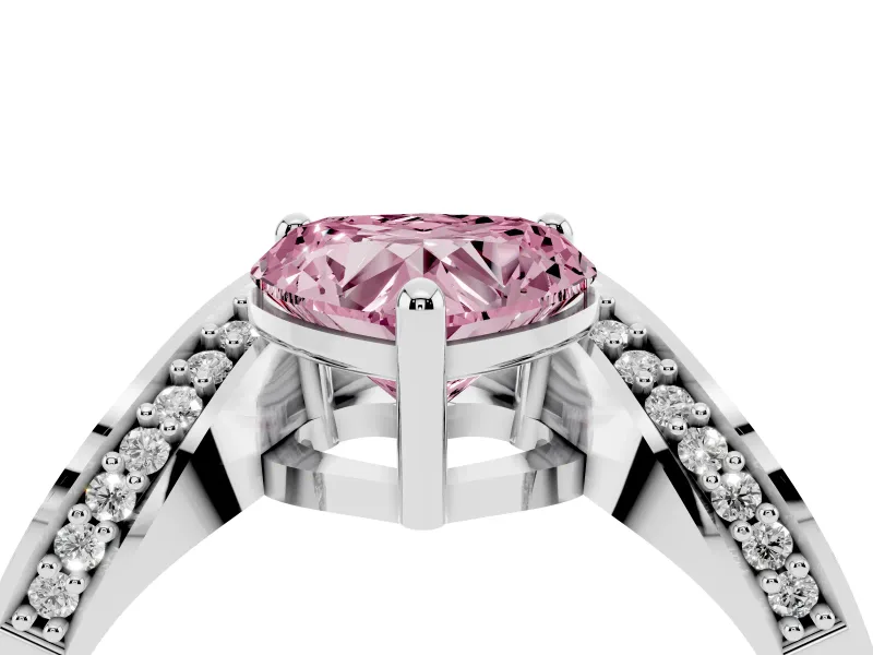 Heart-Shaped Bypass Solitaire Engagement Ring Setting for a Fancy Pink Lab-Grown Diamond | Pavé Ribbon | White Gold