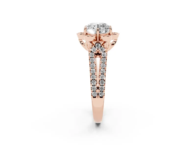 Round Petal Frame Floral Halo Engagement Ring Setting | Pavé Split Shank | Rose Gold