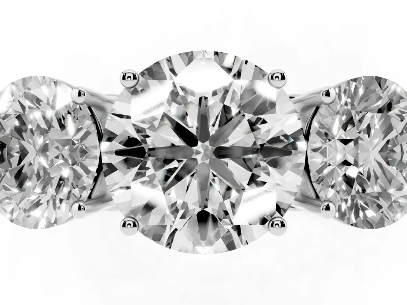 Round Three Stone Engagement Ring Setting | Beaded Shoulders | Platinum
