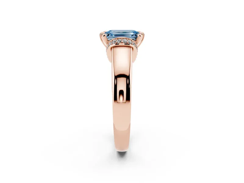 Emerald Cut Pavé Collar Engagement Ring Setting for a Fancy Blue Lab-Grown Diamond | Rose Gold