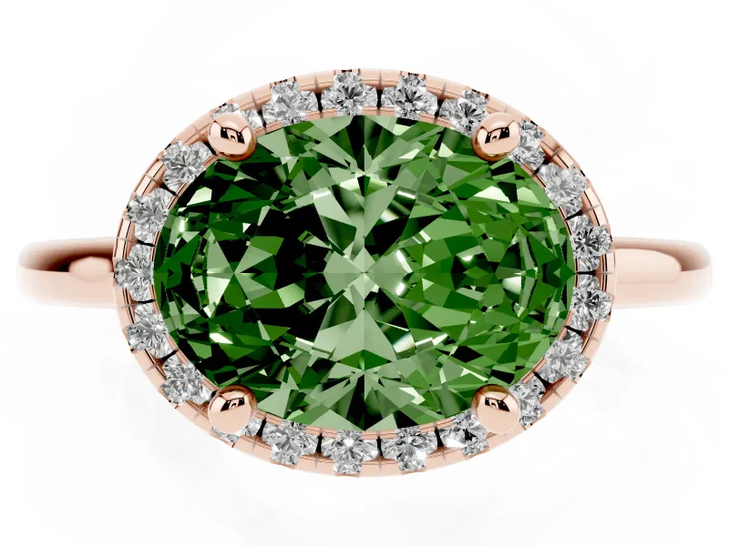 Oval Halo Engagement Ring Setting for a Fancy Green Lab-Grown Diamond | Plain Polished Band | Rose Gold