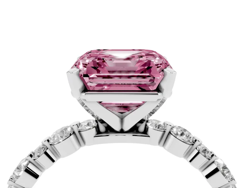 Asscher Cut Pavé Solitaire Engagement Ring Setting for a Fancy Pink Lab-Grown Diamond | Platinum