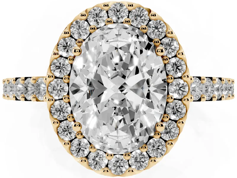 Oval Halo Engagement Ring Setting | Single Row Pavé Band | Yellow Gold
