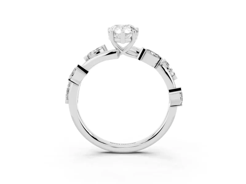 Pear-Shaped Twisted Vine Engagement Ring Setting | Marquise Side Stones | White Gold