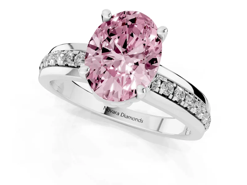 Oval Channel Set Engagement Ring Setting for a Fancy Pink Lab-Grown Diamond | Rope Collar | Sterling Silver