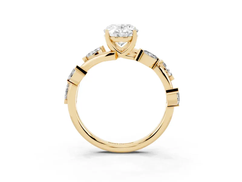 Oval Twisted Vine Engagement Ring Setting | Marquise Side Stones | Yellow Gold
