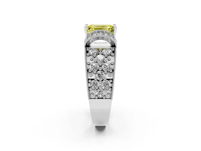 Emerald Cut Vintage Pave Engagement Ring Setting for a Fancy Yellow Lab-Grown Diamond | Milgrain Edges | Platinum