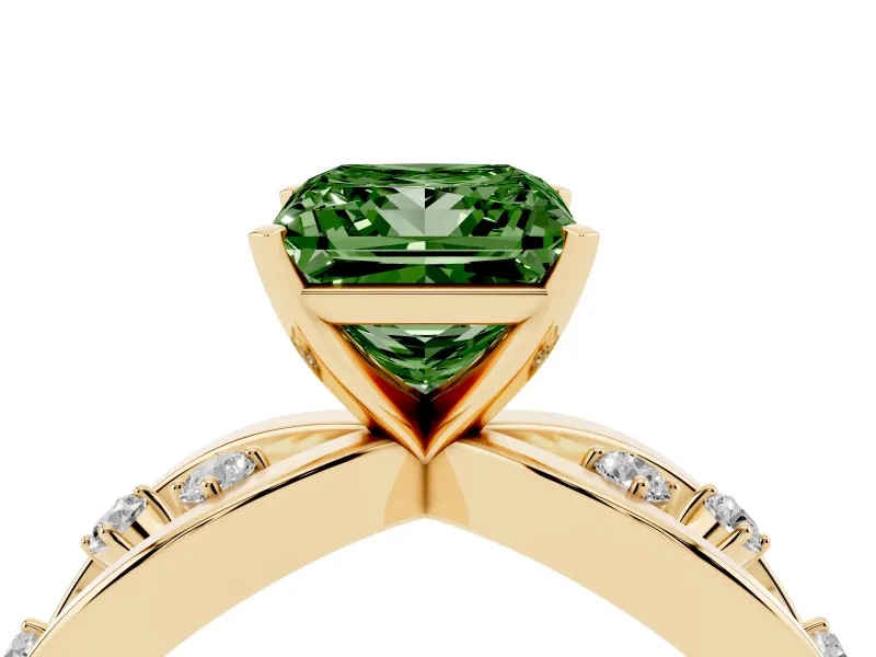 Princess Cut Loop Engagement Ring Setting for a Fancy Green Lab-Grown Diamond | Yellow Gold