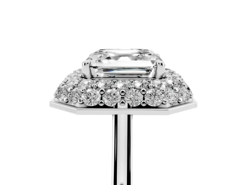 Asscher Cut Diamond Halo Engagement Ring Set in Silver with Solitaire Band and Prong Setting