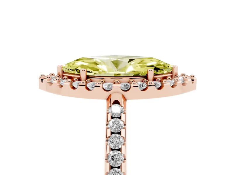 Marquise Pave Halo Engagement Ring Setting for a Fancy Yellow Lab-Grown Diamond | Pave Band | Rose Gold