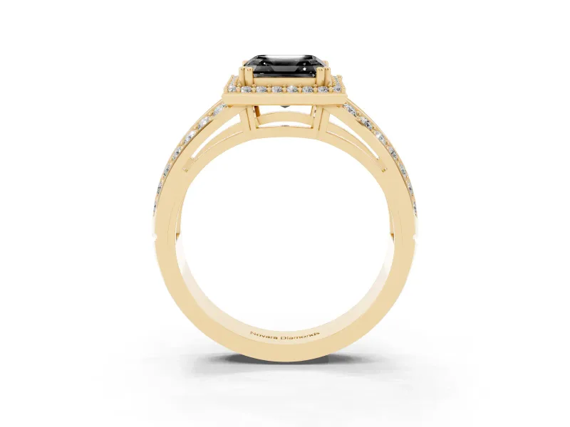 Asscher Cut Halo Engagement Ring Setting for a Black Center | Two-Row Pavé Split Shank | Yellow Gold