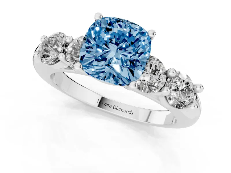 Cushion Cut Five Stone Engagement Ring Setting for a Fancy Blue Lab-Grown Diamond | Plain Band | Sterling Silver