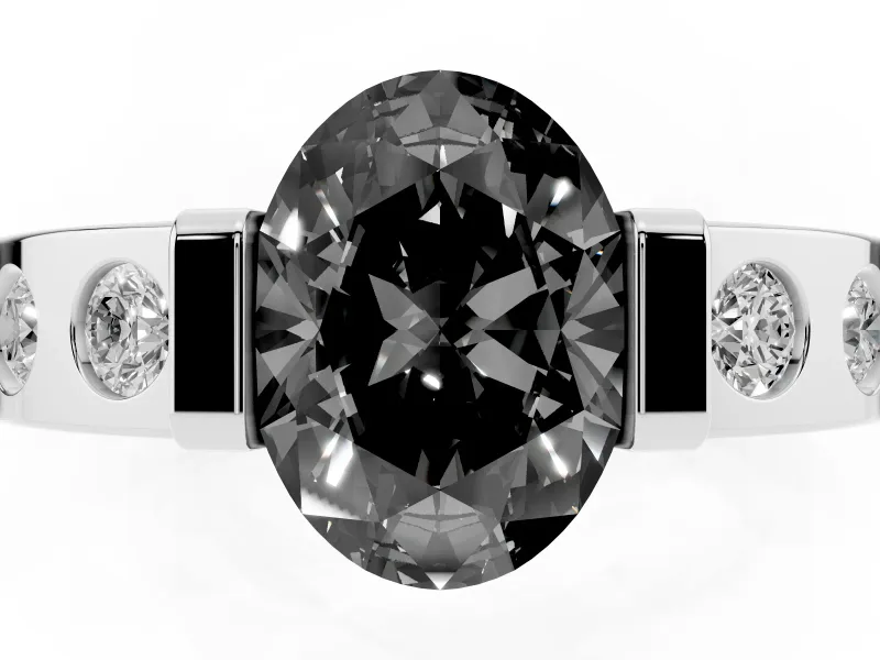 Oval Tension Style Engagement Ring Setting for a Black Center | Flush Set Accents | Sterling Silver