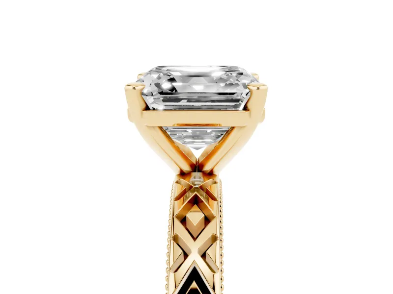 Asscher Cut Vintage Milgrain Solitaire Engagement Ring Setting | X Pattern Band | Yellow Gold