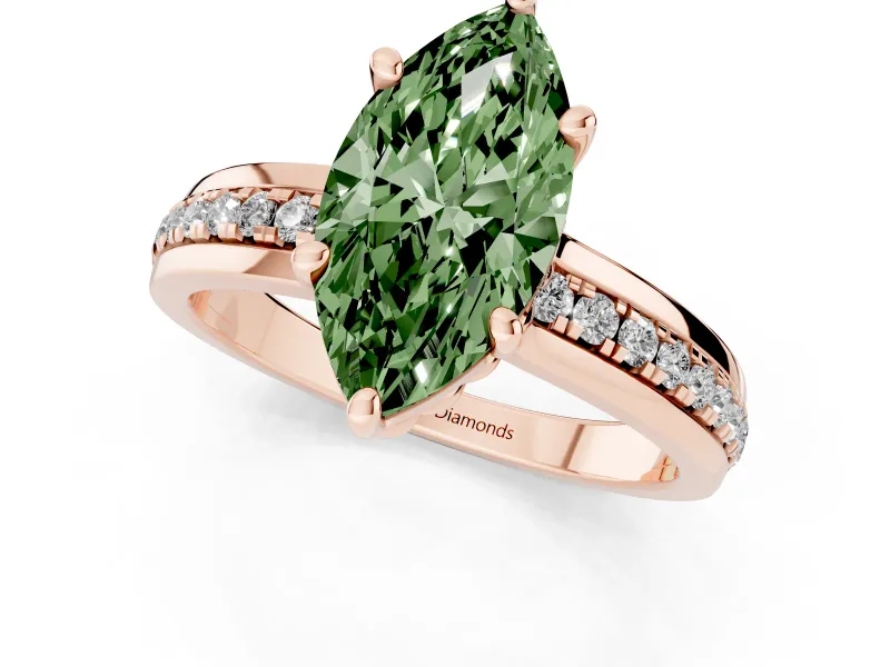 Marquise Channel Set Engagement Ring Setting for a Fancy Green Lab-Grown Diamond | Rope Collar | Rose Gold