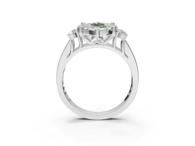 Marquise Halo Engagement Ring Setting for a Fancy Green Lab-Grown Diamond | Graduated Channel Band | Sterling Silver