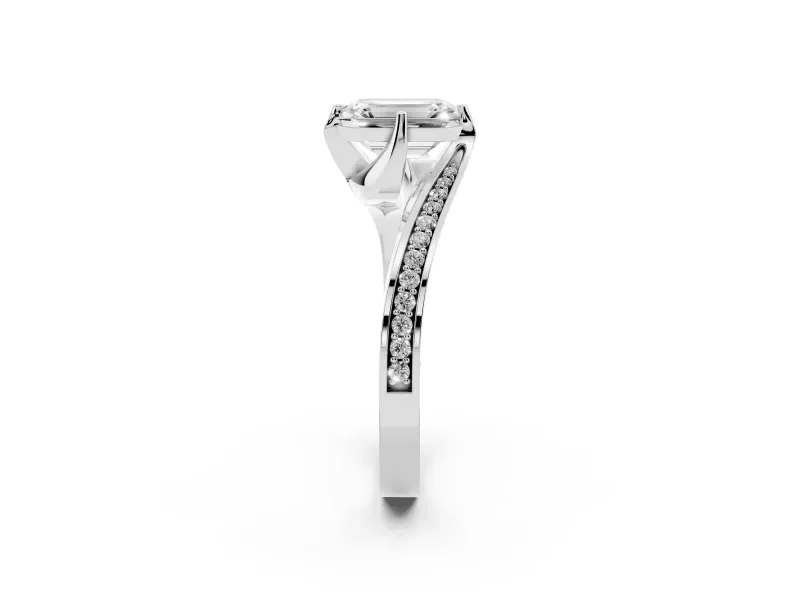 Emerald Cut Bypass Pavé Solitaire Engagement Ring Setting | Angled Head | Platinum