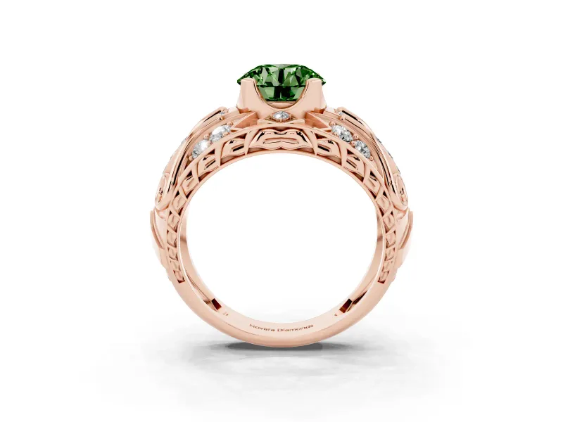 Round Art Deco Graduated Engagement Ring Setting for a Fancy Green Lab-Grown Diamond | Rose Gold
