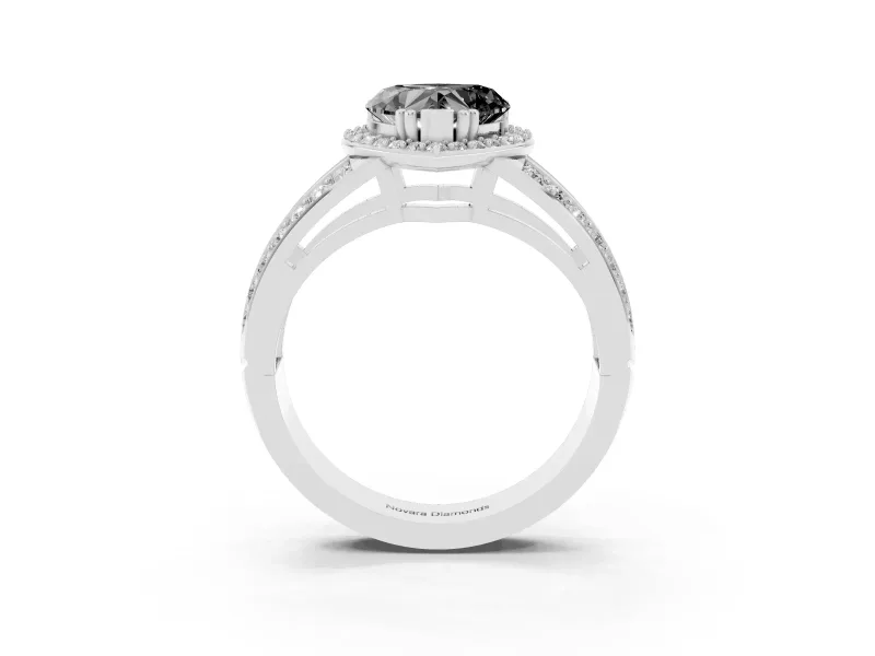 Heart-Shaped Halo Engagement Ring Setting for a Black Center | Two-Row Pavé Split Shank | White Gold