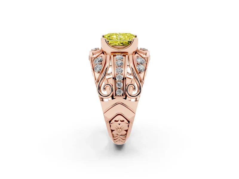 Radiant Cut Art Deco Engagement Ring Setting for a Fancy Yellow Lab-Grown Diamond | Rose Gold