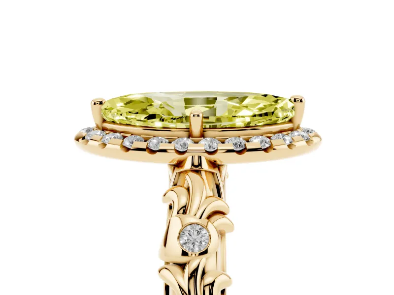 Marquise Leaf Halo Engagement Ring Setting for a Fancy Yellow Lab-Grown Diamond | Yellow Gold