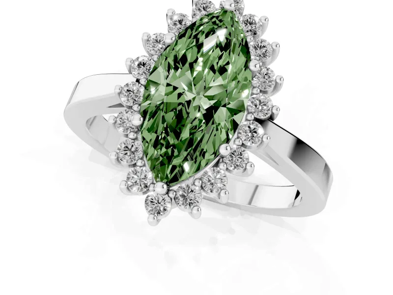 Marquise Scalloped Halo Engagement Ring Setting for a Fancy Green Lab-Grown Diamond | Platinum