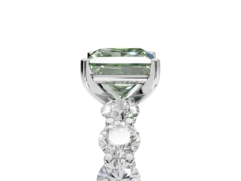 Princess Cut Side Stone Engagement Ring Setting for a Fancy Green Lab-Grown Diamond | Scalloped Prong Accents | Platinum