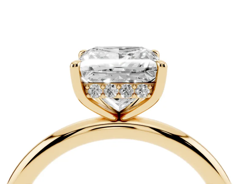 Princess Cut Diamond Solitaire Ring Set in Yellow gold with Thin Band and Prong Setting