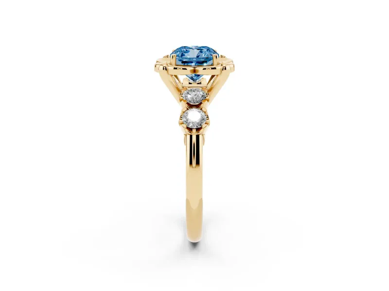 Cushion Cut Floral Engagement Ring Setting for a Fancy Blue Lab-Grown Diamond | Petal Frame | Yellow Gold